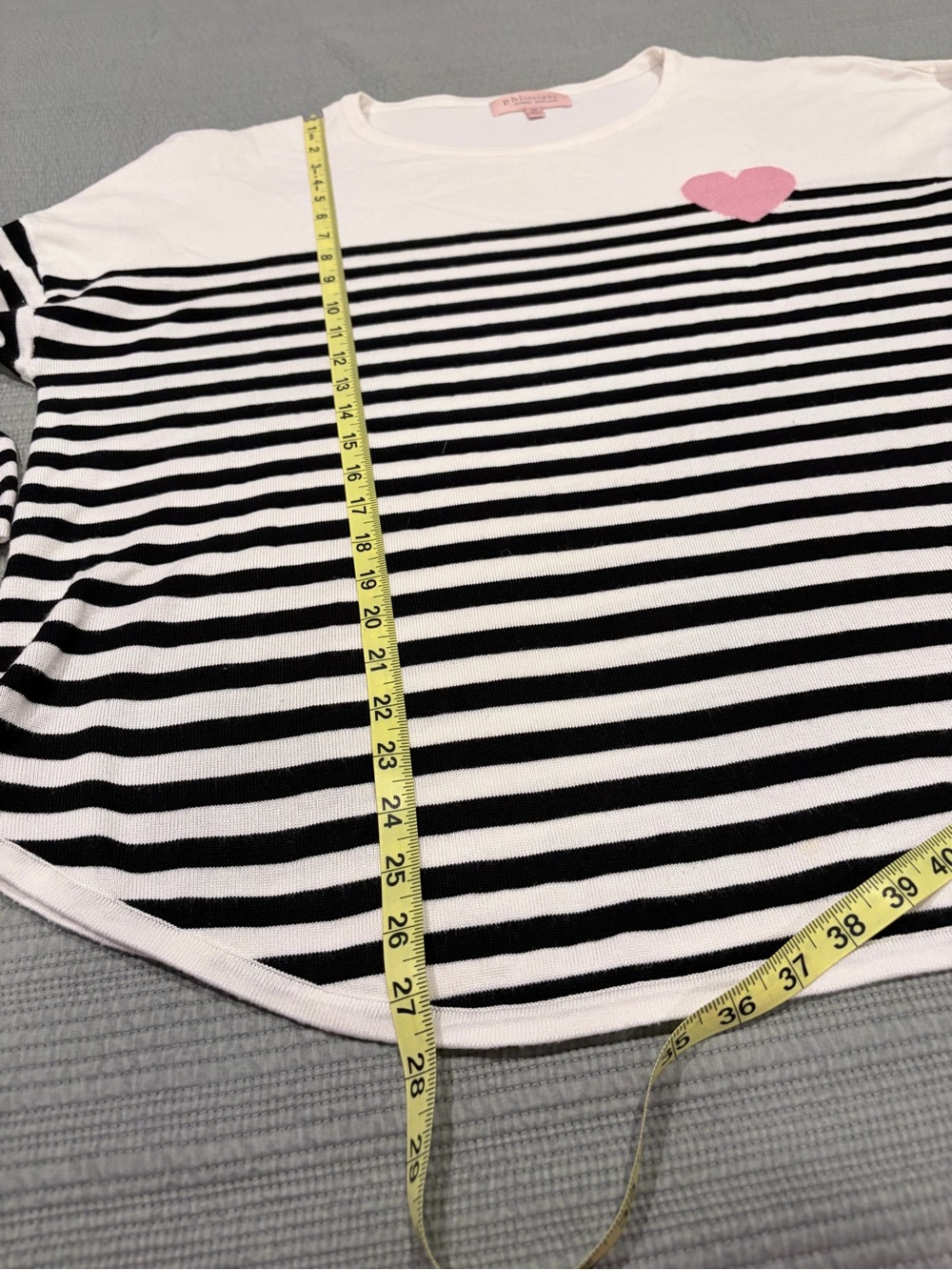 Philosophy Woman 2X Black White Striped Heart Sweater Top Plus Size - Picture 5 of 8
